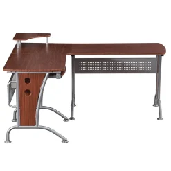 Deluxe 57"W L-Shaped Desk, Mahogany (RTA-3806-M615) L-Desks