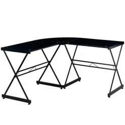 Online L-Shaped Glass Top Computer Corner Desk, Black (RTA-3805L-BK) L-Desks
