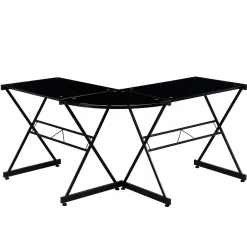 Online L-Shaped Glass Top Computer Corner Desk, Black (RTA-3805L-BK) L-Desks