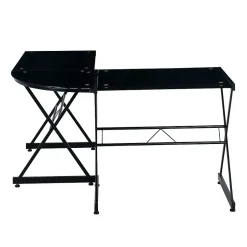 Online L-Shaped Glass Top Computer Corner Desk, Black (RTA-3805L-BK) L-Desks