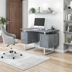 New 51.25"W Modern Office Desk with Storage, Gray (RTA-7002-GRY) Corner Desks