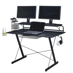 Carbon Computer Gaming Desk with Shelving, Black (RTA-TS200-BK) Corner Desks