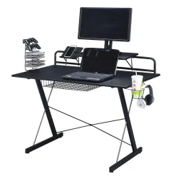 Carbon Computer Gaming Desk with Shelving, Black (RTA-TS200-BK) Corner Desks