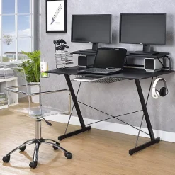 Carbon Computer Gaming Desk with Shelving, Black (RTA-TS200-BK) Corner Desks