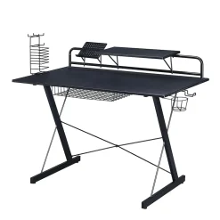 Carbon Computer Gaming Desk with Shelving, Black (RTA-TS200-BK) Corner Desks
