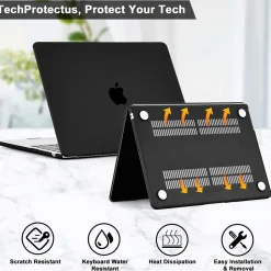 TechProtectus Hard-Shell Laptop Sleeve with Keyboard Cover, Black, (TP-BK-MA13M2)