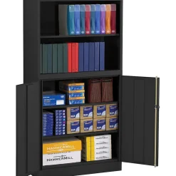 Discount Combination Bookcase and Cabinet, Black, 6-Shelf, 1 Closet, 72"H Storage Cabinets