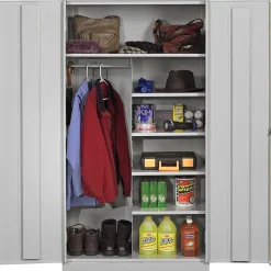 Hot Standard Combination Cabinet with Double Hinge Doors, 6-Shelf, 1 Closet, Light Grey, 72"H x 36"W x 24"D Storage Cabinets