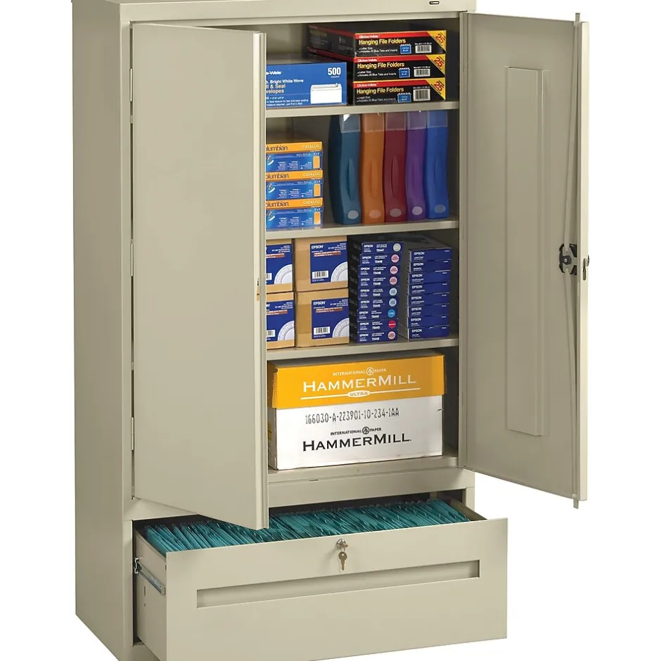 Storage Cabinet with Lateral Drawer, 4-Shelf, 1-Drawer, Putty, 66"H x 36"W x 18"D Storage Cabinets