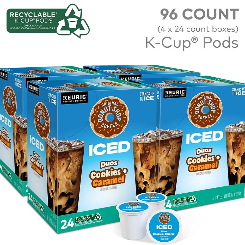 Keurig K-Cups<The Original Donut Shop Iced Duos Cookies + Caramel Iced Coffee Keurig® K-Cup® Pods, Medium Roast, 96/Carton (5000373021CT)