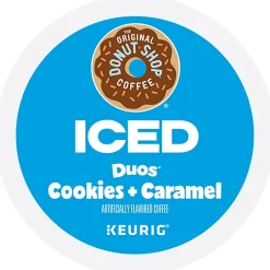 Keurig K-Cups<The Original Donut Shop Iced Duos Cookies + Caramel Iced Coffee Keurig® K-Cup® Pods, Medium Roast, 96/Carton (5000373021CT)
