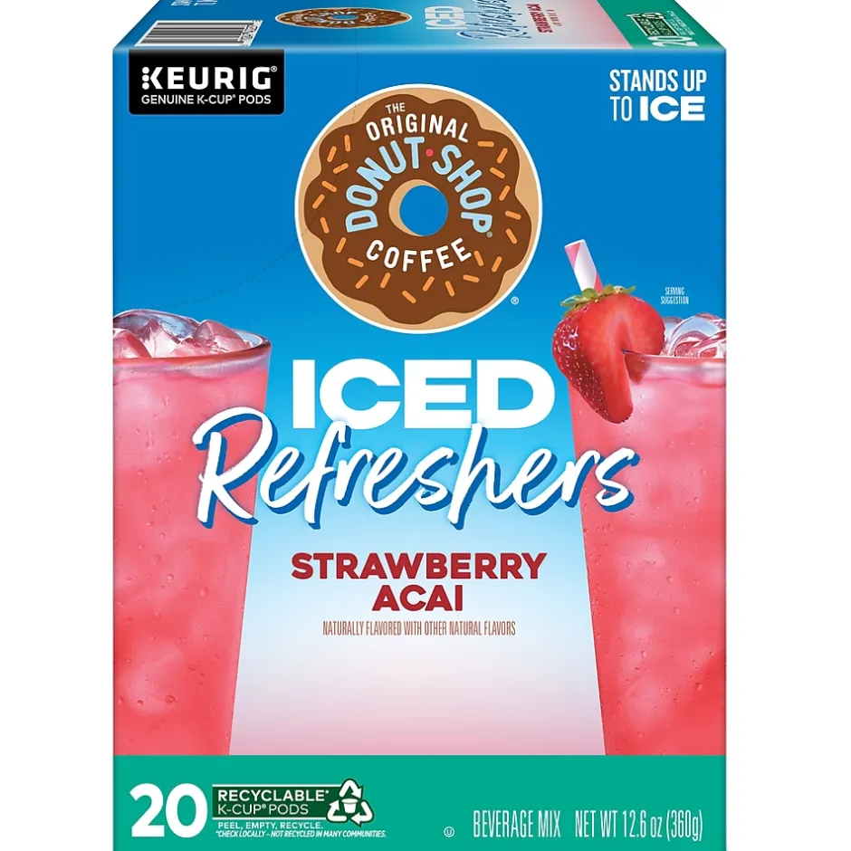 Keurig K-Cups<The Original Donut Shop Iced Refreshers Strawberry Acai Infused Water, Keurig® K-Cup® Pods, 80/Carton (5000379382CT)