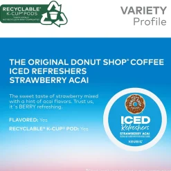 Keurig K-Cups<The Original Donut Shop Iced Refreshers Strawberry Acai Infused Water, Keurig® K-Cup® Pods, 80/Carton (5000379382CT)