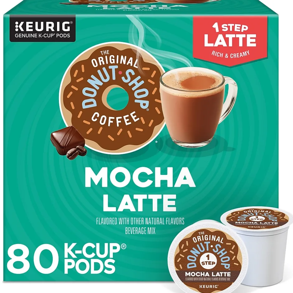 Keurig K-Cups<The Original Donut Shop One-Step Mocha Latte Coffee, Keurig K-Cup Pod, Dark Roast, 20/Box, 4 Boxes/Carton (381793CT)