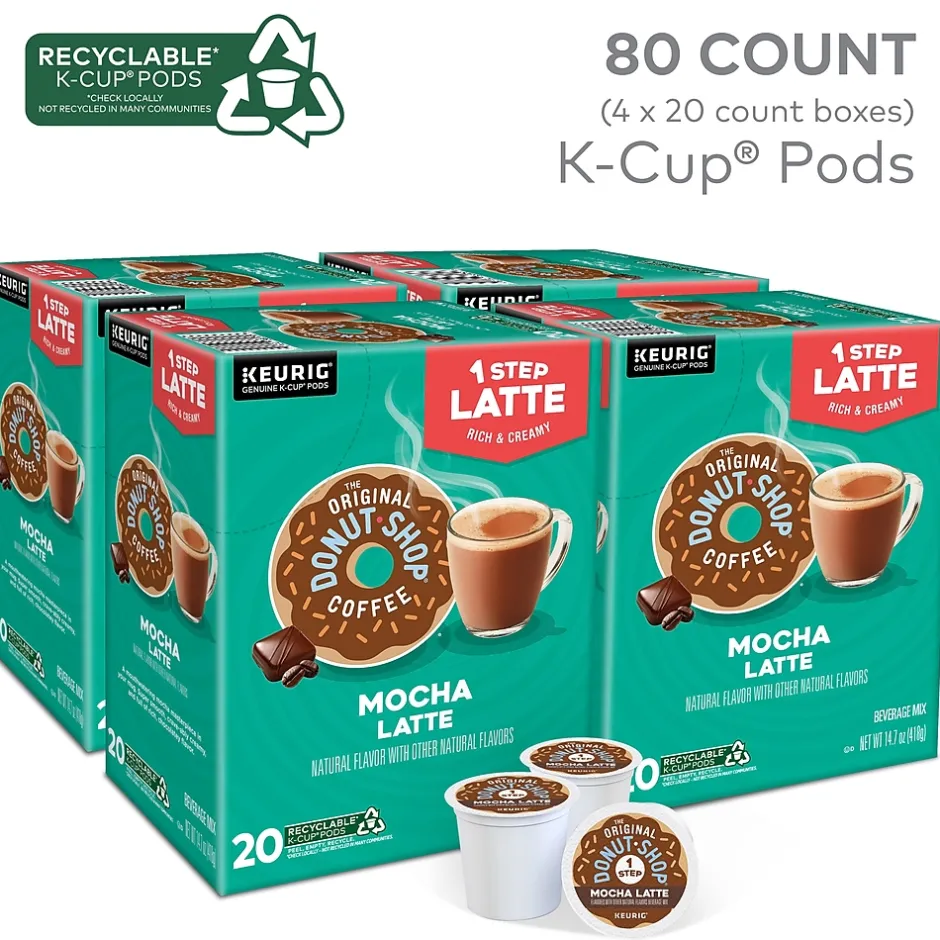 Keurig K-Cups<The Original Donut Shop One-Step Mocha Latte Coffee, Keurig K-Cup Pod, Dark Roast, 20/Box, 4 Boxes/Carton (381793CT)