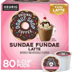 Keurig K-Cups<The Original Donut Shop One-Step Sundae Fundae Latte Coffee, Keurig K-Cup Pod, Dark Roast, 20/Box, 4 Boxes/Carton