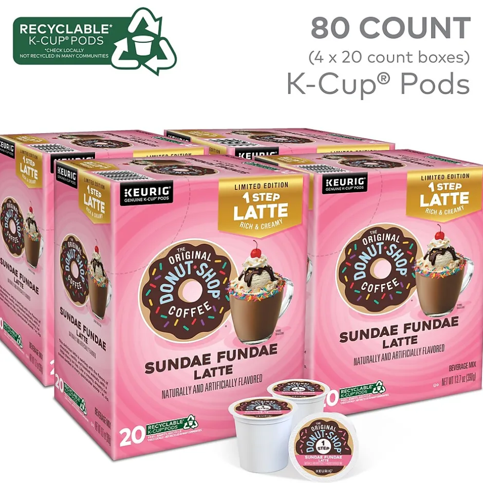 Keurig K-Cups<The Original Donut Shop One-Step Sundae Fundae Latte Coffee, Keurig K-Cup Pod, Dark Roast, 20/Box, 4 Boxes/Carton
