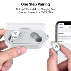 TOZO T10S Wireless Earbuds, Bluetooth, White (T10SWHT)