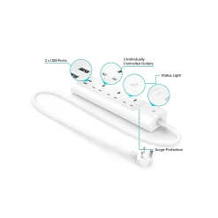 Surge Protectors & Power Strips<TP-LINK Kasa Smart 3-Outlet 2-USB Port Surge Protector, White (KP303)