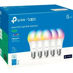 Smart Bulbs<TP-LINK Tapo Smart Wi-Fi Light Bulb, Multicolor, 5/Pack (TL135E)