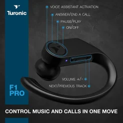 Headphones<Treblab Turonic F1 Pro Wireless Earbuds, Black (F1-PRO-B)