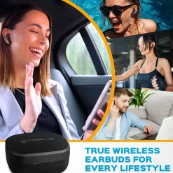 Treblab WX8 True Wireless IPX8 Waterproof Earbuds, Bluetooth, Black