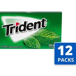 Gum & Mints<Trident Sugar Free Spearmint Gum, 14 Pieces/Pack, 12/Box (MOZ01106)