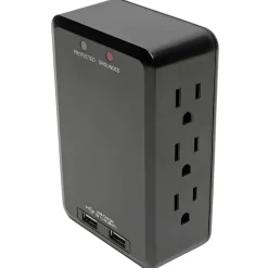 Surge Protectors & Power Strips<Tripp Lite Protect It! 6-Outlet Side-Load Surge Protector Wall Tap with 2 USB Charging Ports, Black, (TLP6SLUSBB)