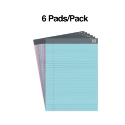 TRU RED ™ Notepads, 8.5" x 11.75", Wide Ruled, Pastels, 50 Sheets/Pad, 6 Pads/Pack (TR57363) New