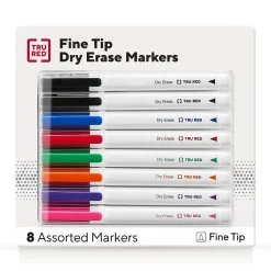 TRU RED ™ Pen Dry Erase Markers, Fine Tip, Assorted, 8/Pack (TR61443/TR56881) Clearance