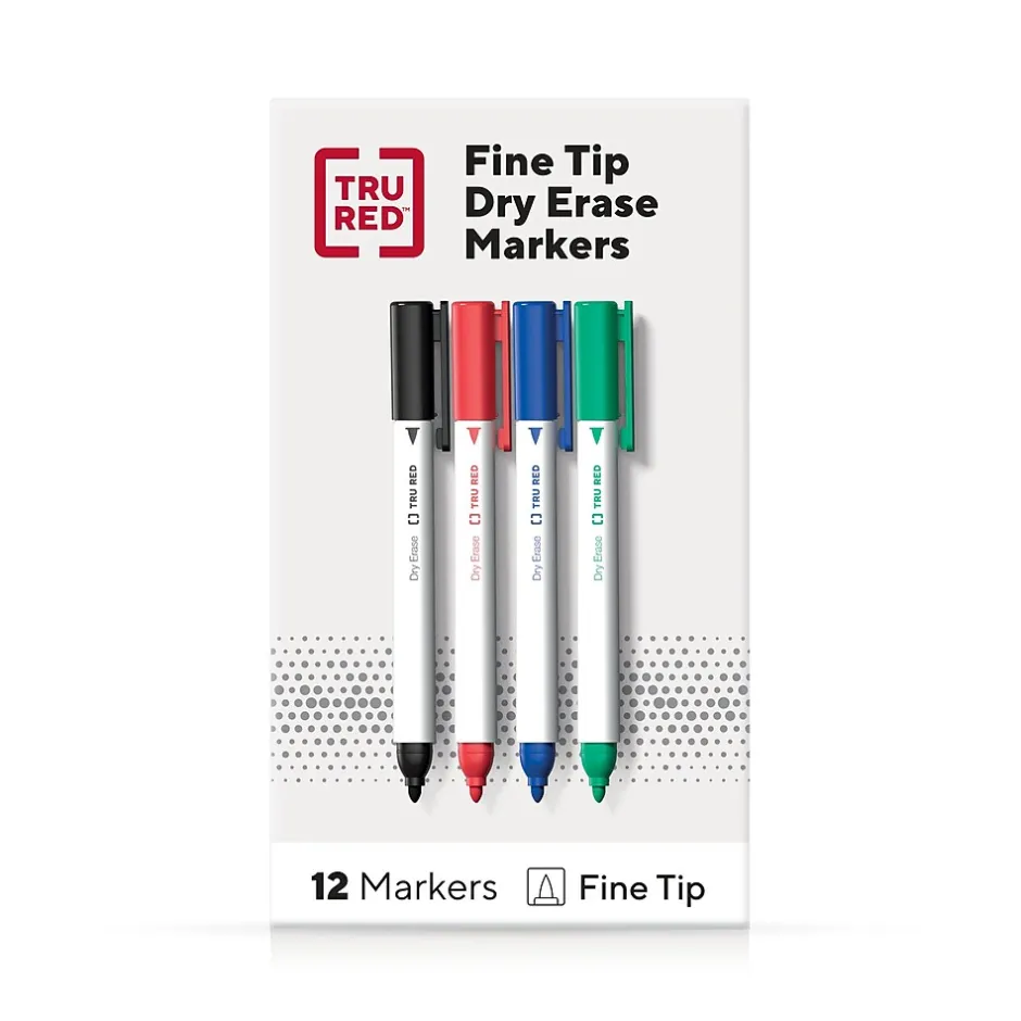 TRU RED ™ Pen Dry Erase Markers, Fine Tip, Assorted, 12/pack (TR61455)