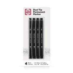 TRU RED ™ Pen Permanent Markers, Twin Tip, , 4/Pack (TR57829) Black
