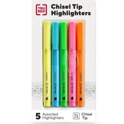 TRU RED ™ Pocket Stick Highlighter with Grip, Chisel Tip, Assorted, 5/Pack (TR54584) Outlet