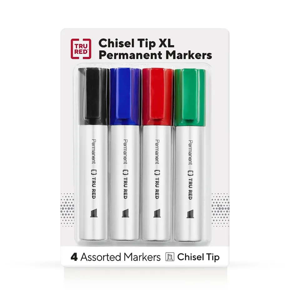 TRU RED ™ XL Tank Permanent Markers, Chisel Tip, Assorted, 4/Pack (TR56935) Clearance