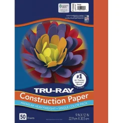 Clearance Tru-Ray 9" x 12" Construction Paper, Orange, 50 Sheets (P103002) Construction Paper