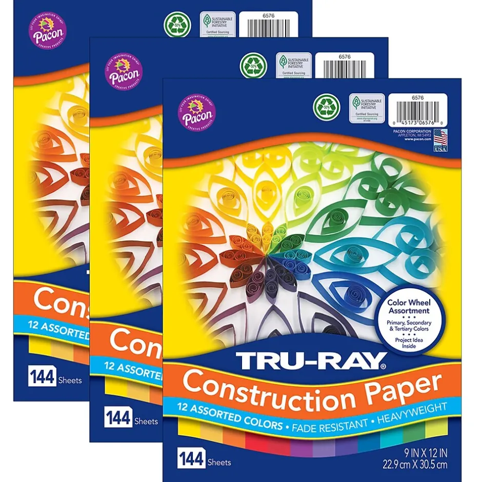 Sale Color Wheel Assortment 9" x 12" Construction Paper, Assorted, 144 Sheets/Pack, 3 Packs/Bundle (PAC6576-3) Construction Paper