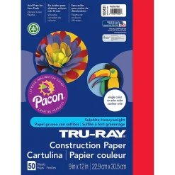 Best Tru-Ray® Construction Paper, Festive Red, 9" x 12", 50 Sheets Per Pack, 5 Packs (PAC103431-5) Construction Paper