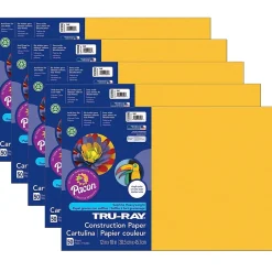 Hot Tru-Ray® Construction Paper, Gold, 12" x 18", 50 Sheets Per Pack, 5 Packs (PAC102998-5) Construction Paper