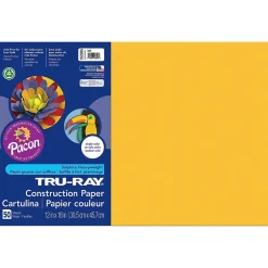 Hot Tru-Ray® Construction Paper, Gold, 12" x 18", 50 Sheets Per Pack, 5 Packs (PAC102998-5) Construction Paper