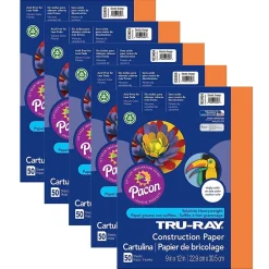 Tru-Ray® Construction Paper, Electric Orange, 9" x 12", 50 Sheets Per Pack, 5 Packs (PAC103404-5) Construction Paper