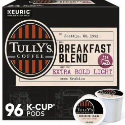 Keurig K-Cups<Tully's Breakfast Blend Extra Bold Coffee, Keurig K-Cup Pod, Light Roast, 96/Carton (192719CT)