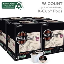 Keurig K-Cups<Tully's Breakfast Blend Extra Bold Coffee, Keurig K-Cup Pod, Light Roast, 96/Carton (192719CT)
