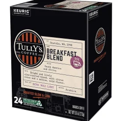 Keurig K-Cups<Tully's Breakfast Blend Extra Bold Coffee, Keurig K-Cup Pod, Light Roast, 96/Carton (192719CT)