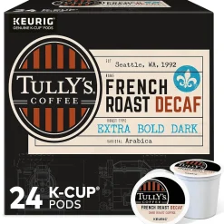 Keurig K-Cups<Tully's French Roast Decaf Coffee Keurig® K-Cup® Pods, Dark Roast, 24/Box (192419)