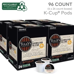 Keurig K-Cups<Tully's Hawaiian Blend Coffee Keurig® K-Cup® Pods, Medium Roast, 96/Carton (66064)