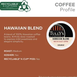 Keurig K-Cups<Tully's Hawaiian Blend Coffee Keurig® K-Cup® Pods, Medium Roast, 96/Carton (66064)