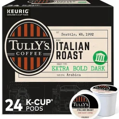 Keurig K-Cups<Tully's Italian Roast Coffee, Dark Roast, Keurig® K-Cup® Pods, 24/Box (193019)