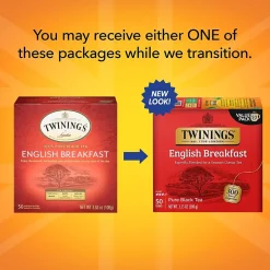 Tea<Twinings English Breakfast Black Tea Bags, 50/Box (F05331)
