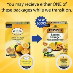 Keurig K-Cups<Twinings Lemon & Ginger Herbal Tea, Keurig® K-Cup® Pods, 24/Box (TNA89556)