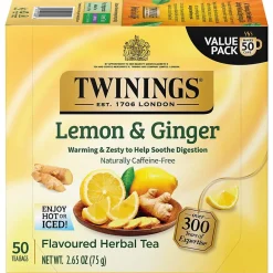 Tea<Twinings Lemon and Ginger Herbal Tea Bags, 50/Box (F14990)